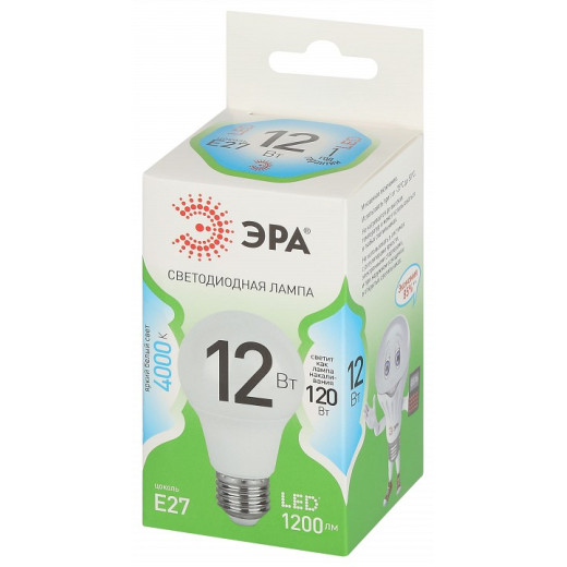 Лампа светодиодная Эра Green Line E27 12Вт 4000K LED A60-12W-840-E27 GL