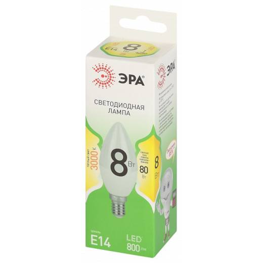 Лампа светодиодная Эра Green Line E14 8Вт 3000K LED B35-8W-830-E14 GL