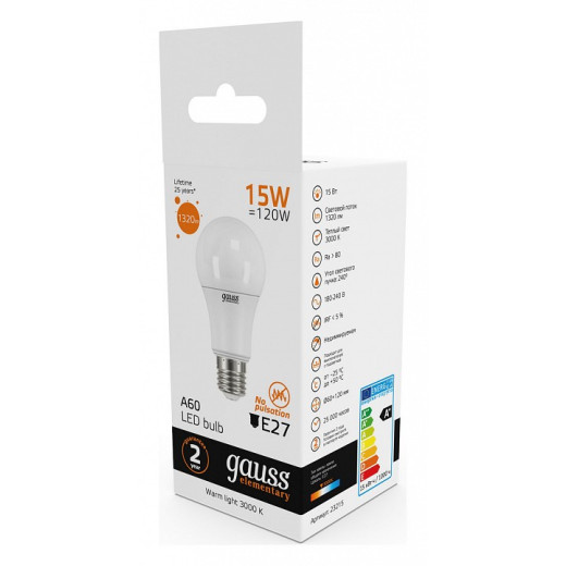 Лампа светодиодная Gauss Led Elementary A60 E27 15Вт 3000K 23215