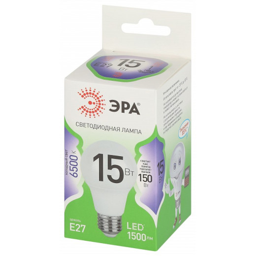 Лампа светодиодная Эра Green Line E27 15Вт 6500K LED A60-15W-865-E27 GL
