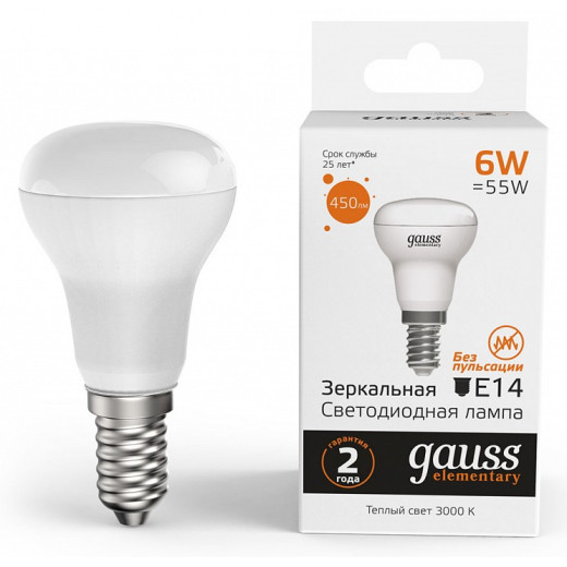 Лампа светодиодная Gauss R50 E14 6Вт 3000K 63116