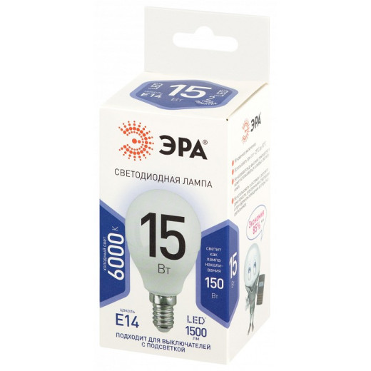 Лампа светодиодная Эра Стандарт E14 15Вт 6000K LED P45-15W-860-E14