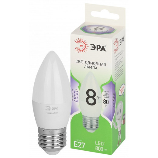 Лампа светодиодная Эра Green Line E27 8Вт 6500K LED B35-8W-865-E27 GL