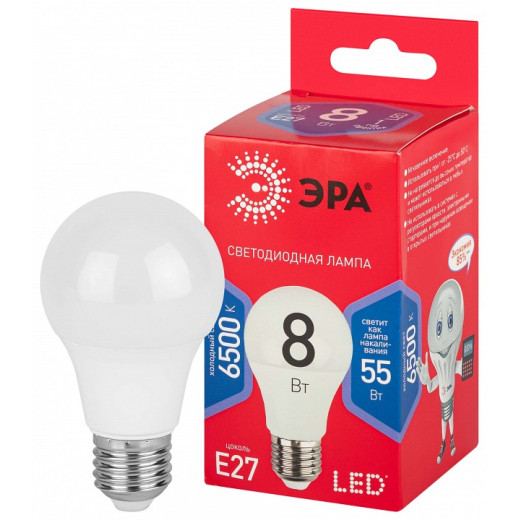 Лампа светодиодная Эра  E27 8Вт 6500K LED A55-8W-865-E27 R