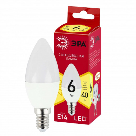 Лампа светодиодная Эра  E14 6Вт 2700K LED B35-6W-827-E14 R