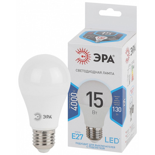 Лампа светодиодная Эра Стандарт E27 15Вт 4000K LED A60-15W-840-E27