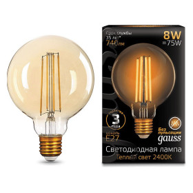 Лампа светодиодная Gauss Led Filament G95 E27 8Вт 2400K 105802008