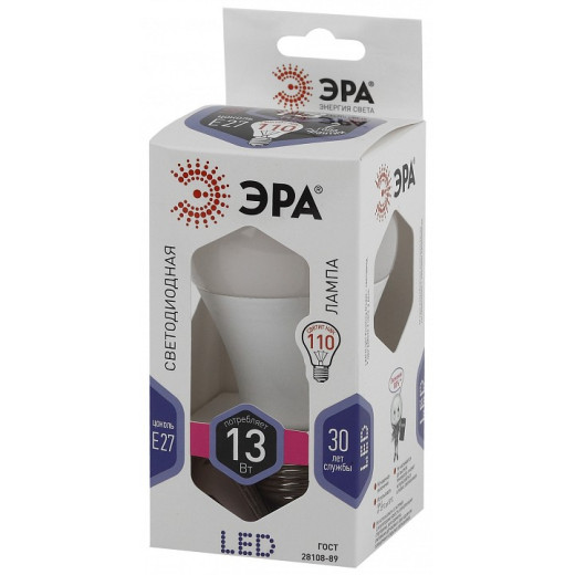 Лампа светодиодная Эра Стандарт E27 13Вт 6000K LED A60-13W-860-E27