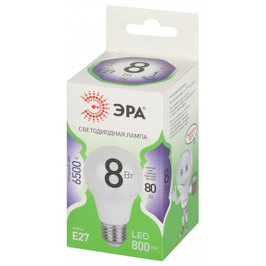Лампа светодиодная Эра Green Line E27 8Вт 6500K LED A60-8W-865-E27 GL