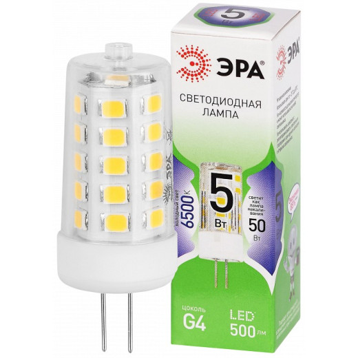 Лампа светодиодная Эра Green Line G4 5Вт 6500K LED G4-JC-5W-865-12V GL