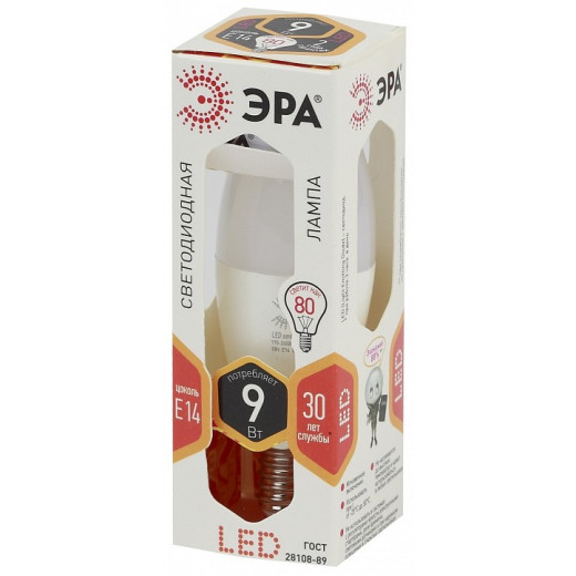 Лампа светодиодная Эра  E14 9Вт 2700K LED B35-9W-827-E14