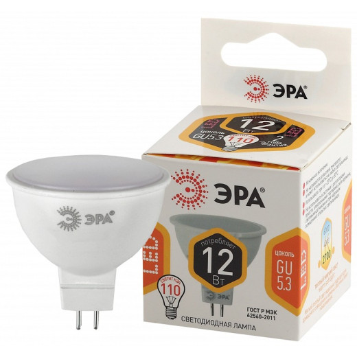 Лампа светодиодная Эра Стандарт GU5.3 12Вт 2700K LED MR16-12W-827-GU5.3