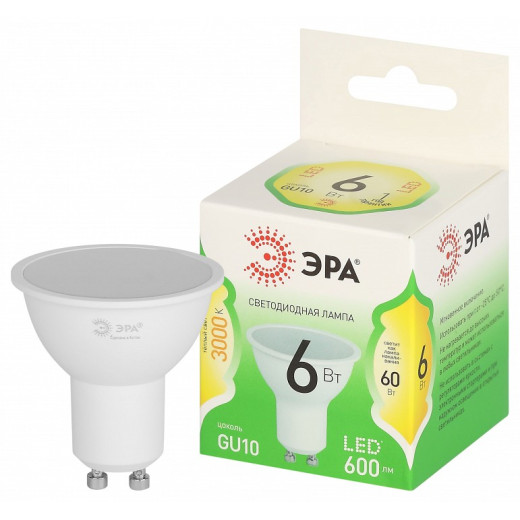 Лампа светодиодная Эра Green Line GU10 6Вт 3000K LED MR16-6W-830-GU10 GL