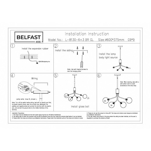 Люстра на штанге Belfast Bryson L-8130-6+3 BR GL