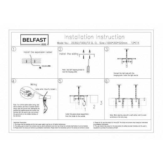 Подвесная люстра Belfast Erskine 22352-1000-12 GL CL