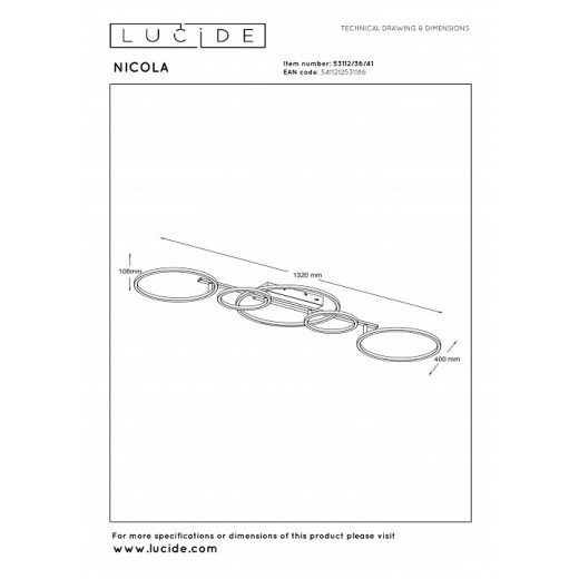 Потолочная люстра Lucide NICOLA 53112/36/41