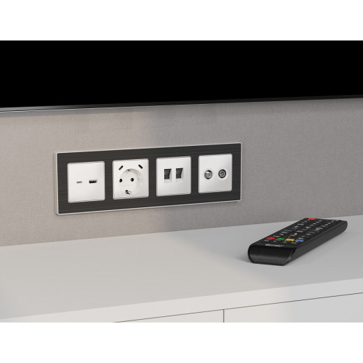 Накладка для розетки с заземлением и со шторками и 2хUSB type С Ambrella Volt ALFA AP1305