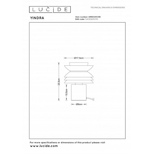 Настольная лампа декоративная Lucide YINDRA 65503/01/38