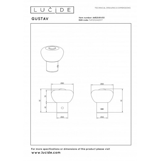 Настольная лампа декоративная Lucide GUSTAV 44521/01/33
