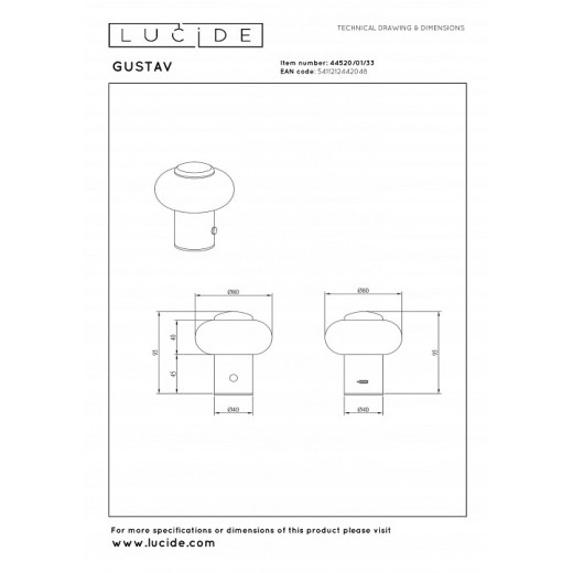Настольная лампа декоративная Lucide GUSTAV 44520/01/33