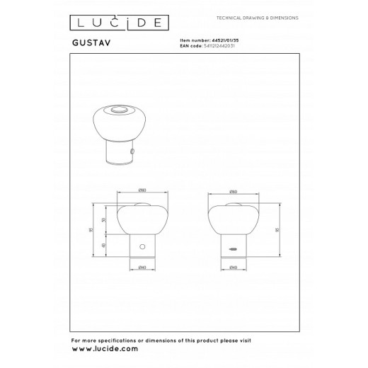 Настольная лампа декоративная Lucide GUSTAV 44521/01/35
