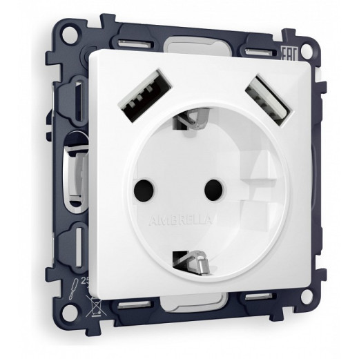 Розетка с заземлением и со шторкой и 2хUSB type A, без рамки Ambrella Volt Quant MA109010