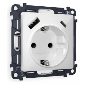 Розетка с заземлением и 2хUSB type A и C, без рамки Ambrella Volt Quant MA130010