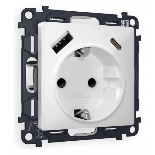 Розетка с заземлением и 2хUSB type A и C, без рамки Ambrella Volt Quant MA130010