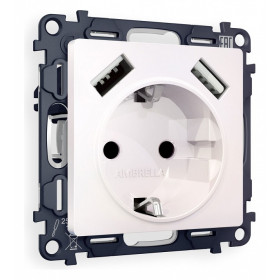 Розетка с заземлением и со шторкой и 2хUSB type A, без рамки Ambrella Volt Quant MA209010