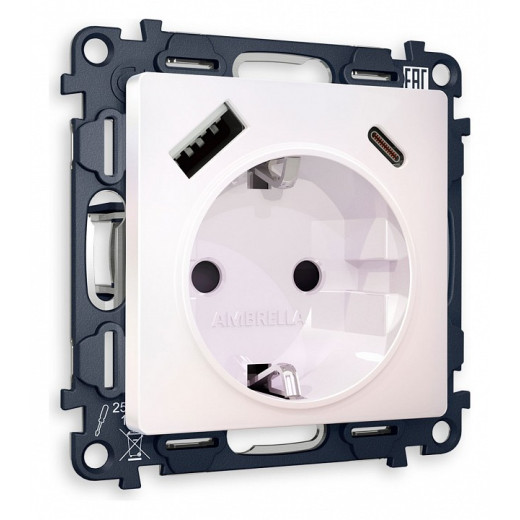 Розетка с заземлением и 2хUSB type A и C, без рамки Ambrella Volt Quant MA210010