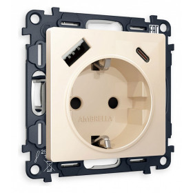 Розетка с заземлением и 2хUSB type A и C, без рамки Ambrella Volt Quant MA310010