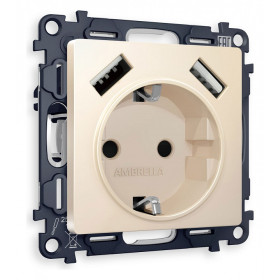 Розетка с заземлением и со шторкой и 2хUSB type A, без рамки Ambrella Volt Quant MA329010