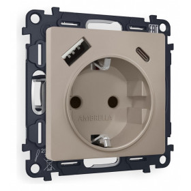 Розетка с заземлением и 2хUSB type A и C, без рамки Ambrella Volt Quant MA370010
