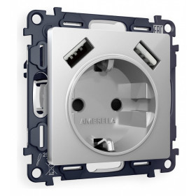 Розетка с заземлением и со шторкой и 2хUSB type A, без рамки Ambrella Volt Quant MA409010