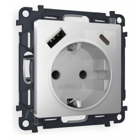 Розетка с заземлением и 2хUSB type A и C, без рамки Ambrella Volt Quant MA410010