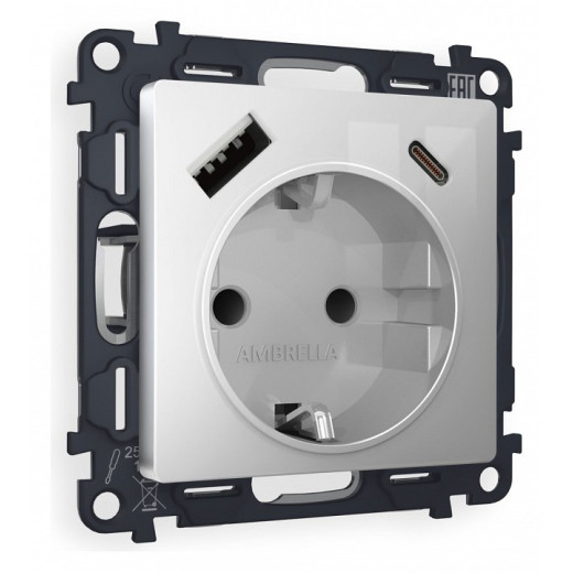 Розетка с заземлением и 2хUSB type A и C, без рамки Ambrella Volt Quant MA410010
