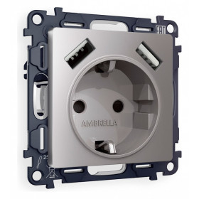 Розетка с заземлением и со шторкой и 2хUSB type A, без рамки Ambrella Volt Quant MA509010