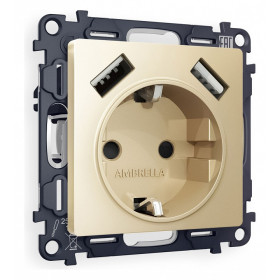 Розетка с заземлением и со шторкой и 2хUSB type A, без рамки Ambrella Volt Quant MA609010