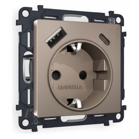 Розетка с заземлением и 2хUSB type A и C, без рамки Ambrella Volt Quant MA640010