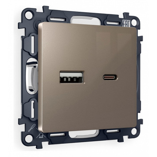 Розетка 2хUSB type A и C без рамки Ambrella Volt Quant MA641010