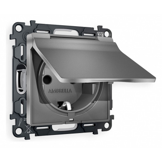 Розетка с заземлением и со шторкой, без рамки с крышкой Ambrella Volt Quant MA658010