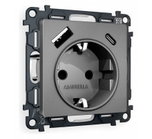 Розетка с заземлением и 2хUSB type A и C, без рамки Ambrella Volt Quant MA660010