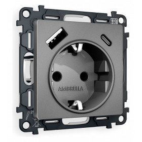 Розетка с заземлением и 2хUSB type A и C, без рамки Ambrella Volt Quant MA660010