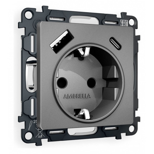 Розетка с заземлением и 2хUSB type A и C, без рамки Ambrella Volt Quant MA660010