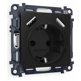 Розетка с заземлением и со шторкой и 2хUSB type A, без рамки Ambrella Volt Quant MA809010