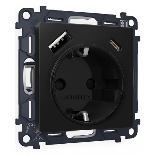 Розетка с заземлением и 2хUSB type A и C, без рамки Ambrella Volt Quant MA810010