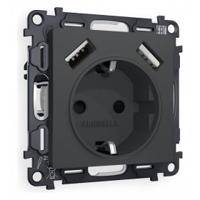 Розетка с заземлением и со шторкой и 2хUSB type A, без рамки Ambrella Volt Quant MA909010