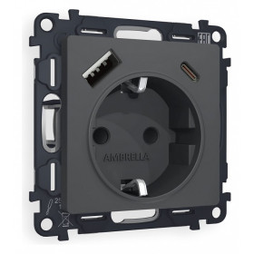 Розетка с заземлением и 2хUSB type A и C, без рамки Ambrella Volt Quant MA910010