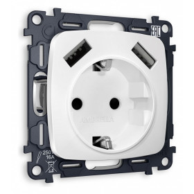 Розетка с заземлением и 2хUSB type A, без рамки Ambrella Volt Quant MO129010