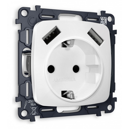 Розетка с заземлением и 2хUSB type A, без рамки Ambrella Volt Quant MO129010